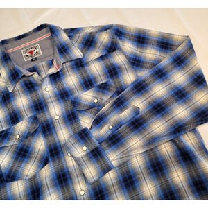 Desert Son Flag & Anthem Western Pearl Snap Flannel Shirt Mens XL Blue Cotton D5